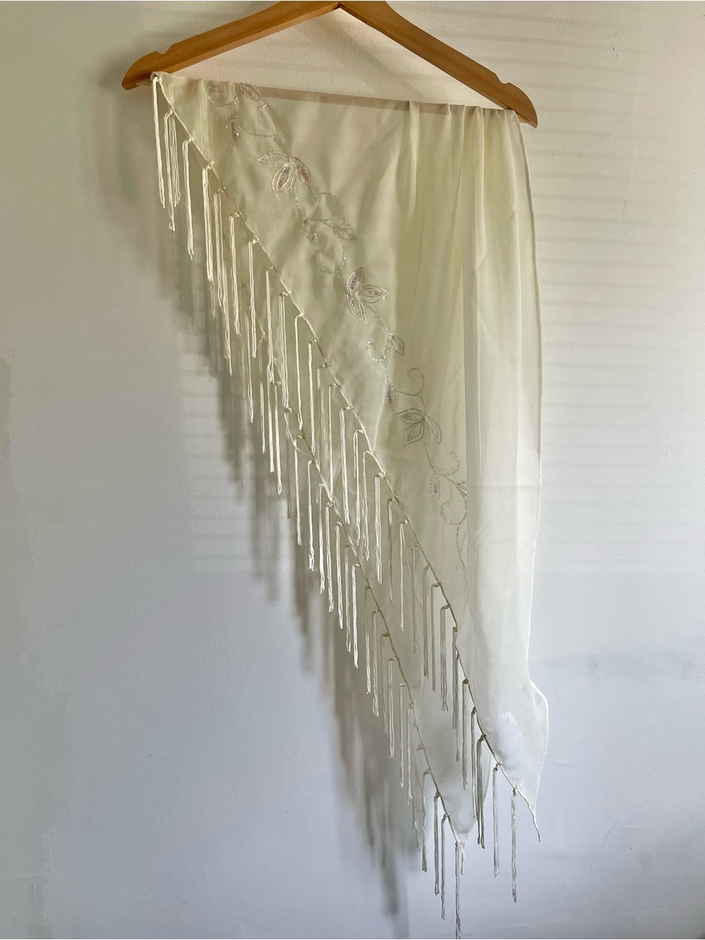 VTG NWT Deadstock Y2K Deb Shops Beaded Sheer Cream Shawl Wrap One Size READ